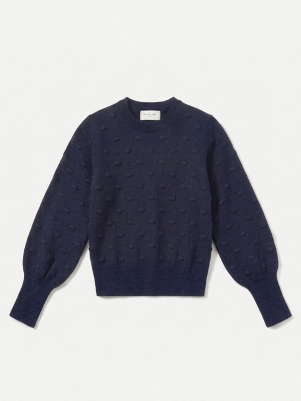 b.young Bynonina Dot 2 Textured Knit Jumper Sweater Navy Sz S Small Puff Sleeve
